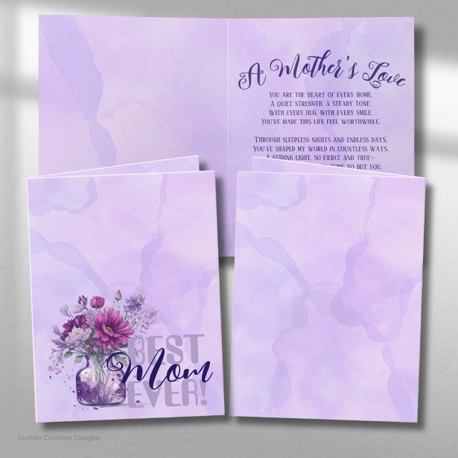 Carte ''Meilleure Maman Qui Soit'' vase à fleurs violet  (Créateur téléchargé)