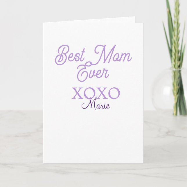 Carte Meilleure maman qui soit xoxo nom violet élégant f (Devant)