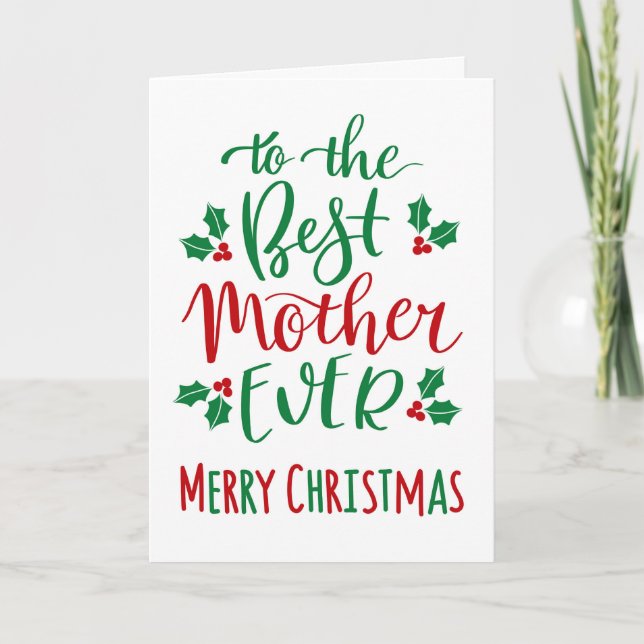 Carte Meilleure Mère Joyeuse Typographie de Noël (Devant)