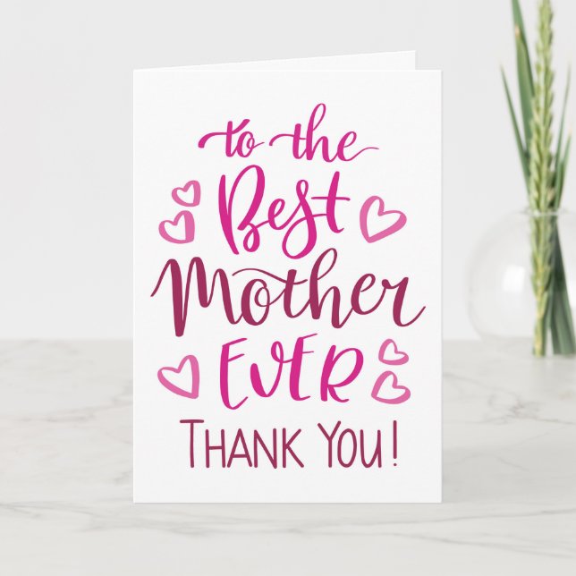 Carte Meilleure Mère Merci Typographie en Rose (Devant)
