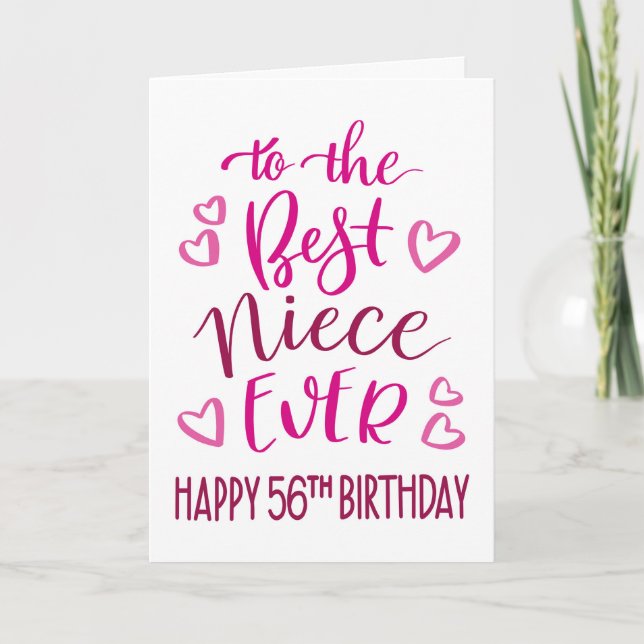 Carte Meilleure nièce jamais 56e anniversaire Typographi (Devant)