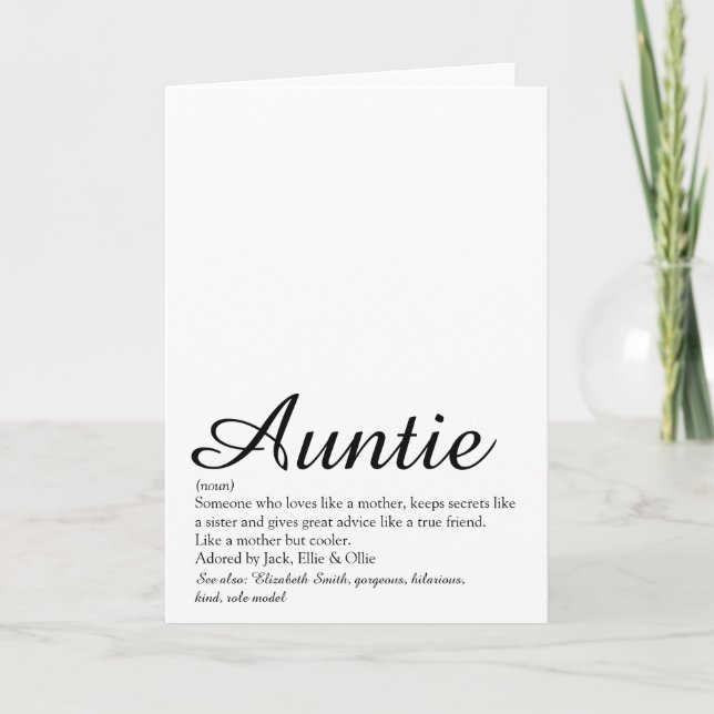 Carte Meilleure Tante au Monde Définition Script (Devant)