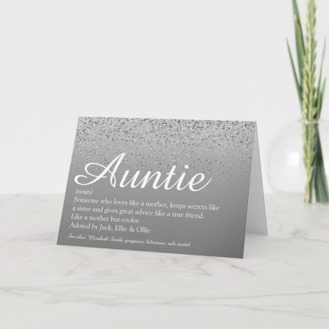 Carte Meilleure Tante du Monde Définition Tante en Argen (Devant)