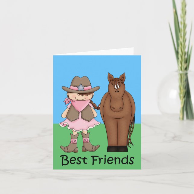 Carte Meilleurs amis - Brunet Cowgirl et Cheval (Devant)