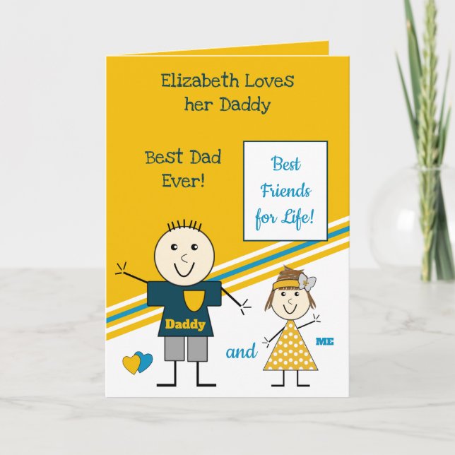 Carte Meilleurs amis pour la vie papa et moi bleu jaune (Devant)