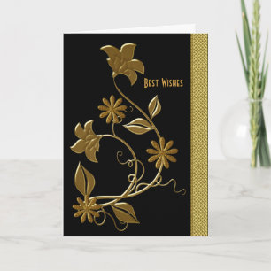 Carte Meilleurs Vœux Anniversaire Noir Or Floral