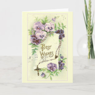 Carte Meilleurs vœux Pansies Lavande Chapelet