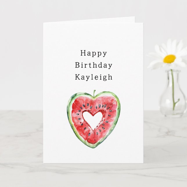 Carte Melon d'anniversaire à coeur rouge et vert (Petite plante)