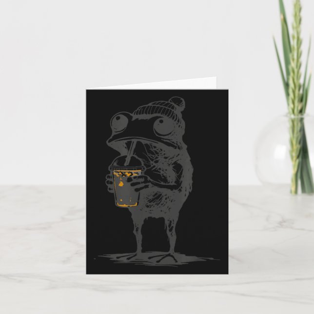 Carte Mème d'animal drôle Grenouille buvant du café glac (Devant)