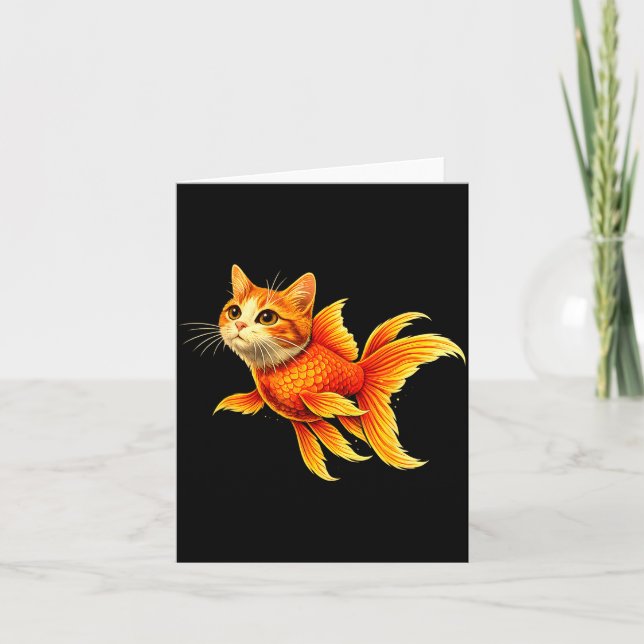 Carte Mème d'animal mignon hybride de chat poisson rouge (Devant)