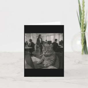 Carte Mème de chat drôle fumant une cigarette au travail