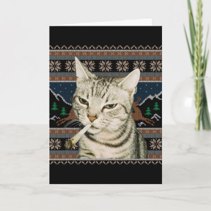 Carte Mème de chat qui fume drôle de Noël Pull Ugly Cat