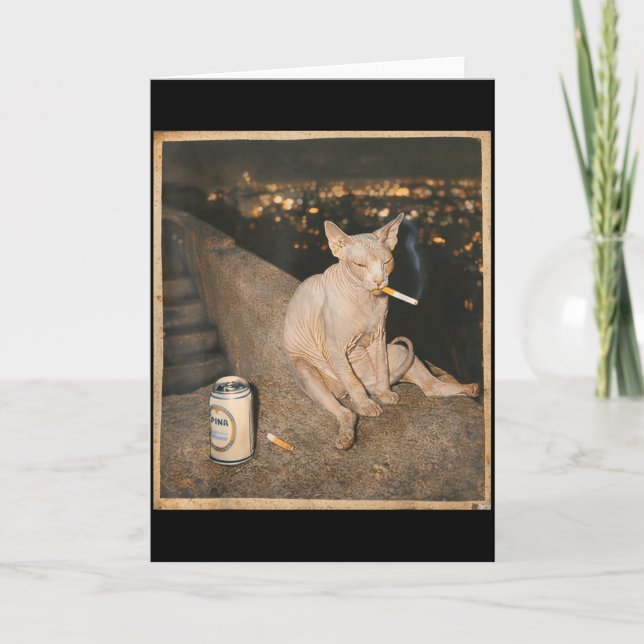 Carte Mème de chat Sphynx qui fume Drôle de chat qui fum (Devant)