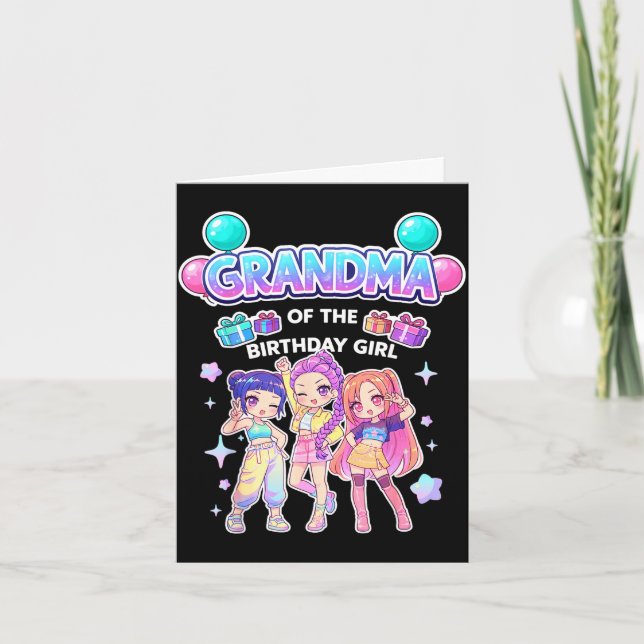Carte Mémé de la fille d'anniversaire mignonne chibi drô (Devant)