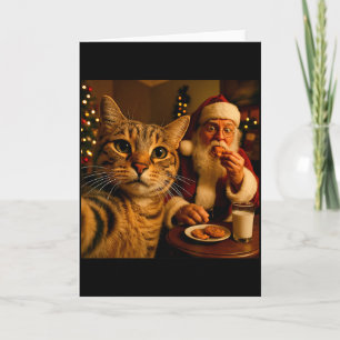 Carte Meme de Noël de chat drôle de selfie avec le Père 