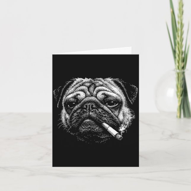Carte Mémé de pug fumeur de cigarette drôle chien fumeur (Devant)