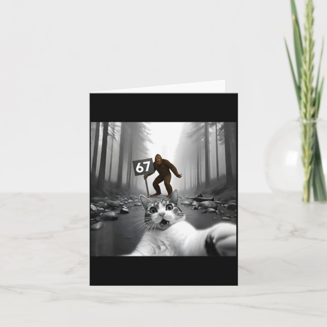 Carte Même de selfie de chat drôle avec Bigfoot 67 Six S (Devant)