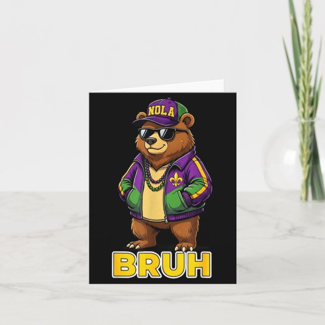 Carte Mème d'ours de carnaval Mardi Gras Bruh drôle  (Devant)