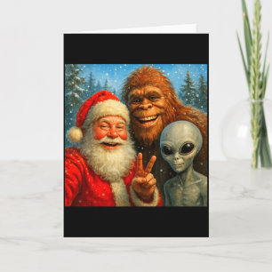 Carte Même drôle de chat avec le Père Noël &amp; Bigfoot