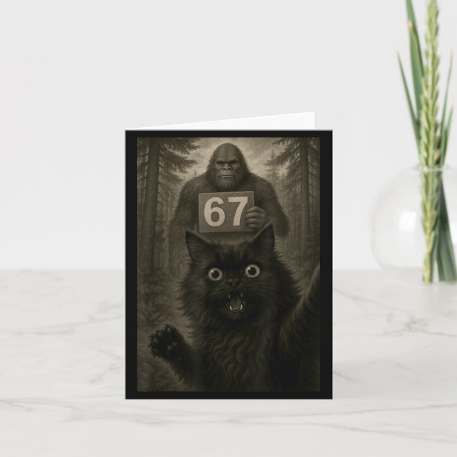 Carte Mème du selfie de chat 67 Six Sept Drôle Bigfoot  (Devant)