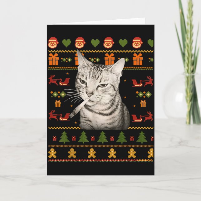 Carte Mèmes de chats qui fument drôles pour les sweaters (Devant)