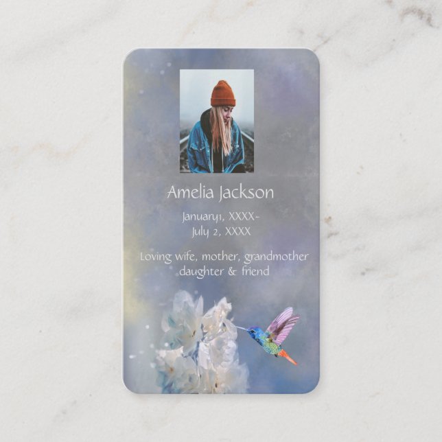 Carte mémoire Mémorial Fleurs blanches colibris (Devant)