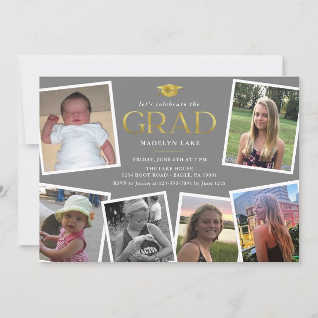 Carte Mémoire Photo Collage Grad Party Invitation (Devant)