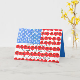 Carte Memorial Day Flag Poppy Flowers God Bless USA