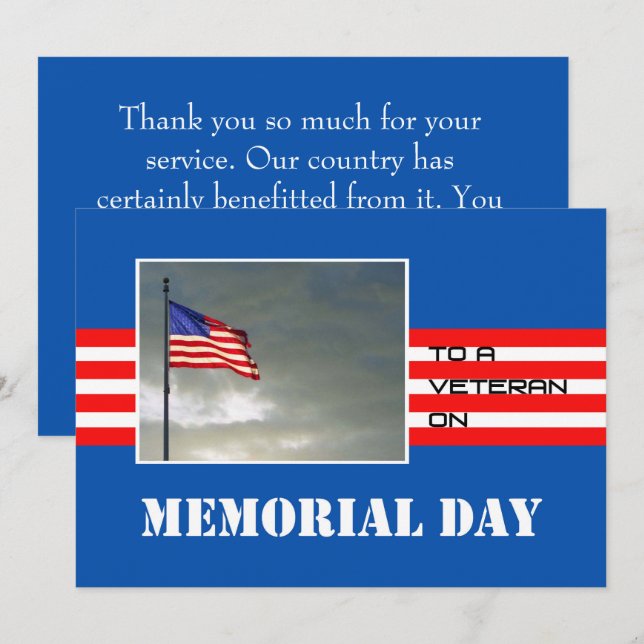 Carte Memorial Day Thank You greeting to a Veteran (Devant / Derrière)