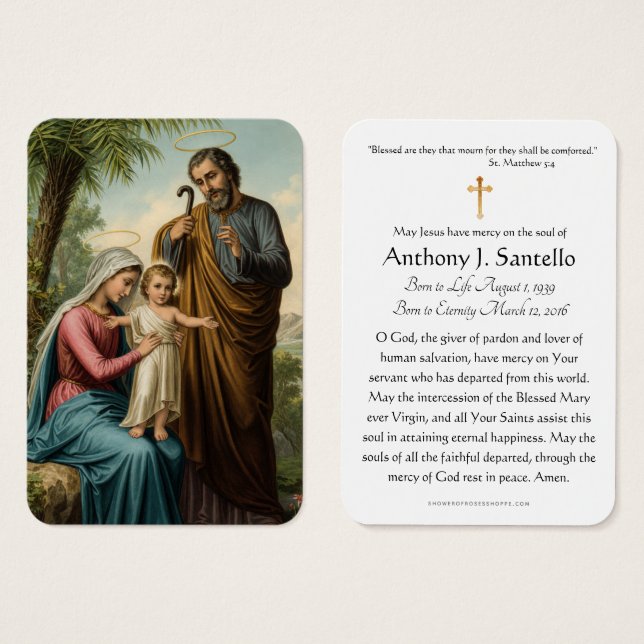 Carte mémorielle funéraire catholique de la Sainte (Devant & derrière)