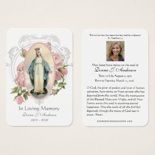 Carte mémorielle funéraire catholique de la Vierge