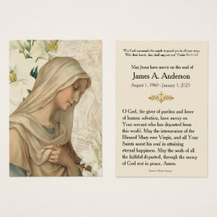Carte mémorielle funéraire catholique de la Vierge