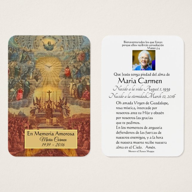 Carte mémorielle funéraire catholique espagnole de (Devant & derrière)