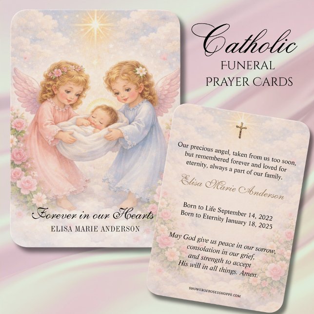Carte mémorielle funéraire catholique pour bébé - (Créateur téléchargé)