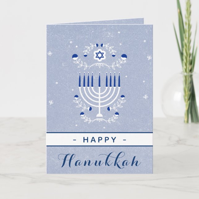 Carte Menorah bleue Étoile de David Joyeuse Hanouka Élég (Devant)