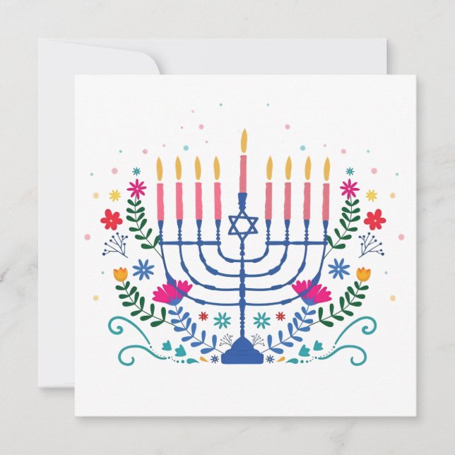 Carte Menorah de Hanukkah avec bougies et objet traditio (Devant)