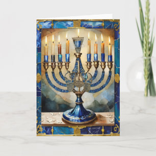 Carte Menorah de Hanukkah bleue