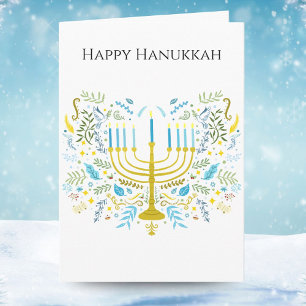 Carte Menorah de Hanukkah joyeux avec des fleurs