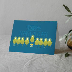 Carte Menorah de Hanukkah Olives, Groupe Plié Bleu Sarce