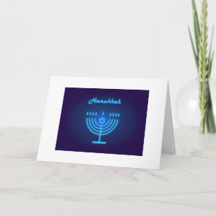 Carte Menorah de la fête de Hanukka Lumières néon bleues