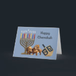Carte Menorah Dreidel1 de Chanukah de teckel<br><div class="desc">Se rappeler la famille et les amis pendant la saison de Chanukah est une manière merveilleuse de rester en contact avec les personnes que vous aimez et vous inquiétez environ. J'ai créé ces derniers des cartes de Chanukah de chien avec amour et le soin et moi suis sûrs que n'importe...</div>