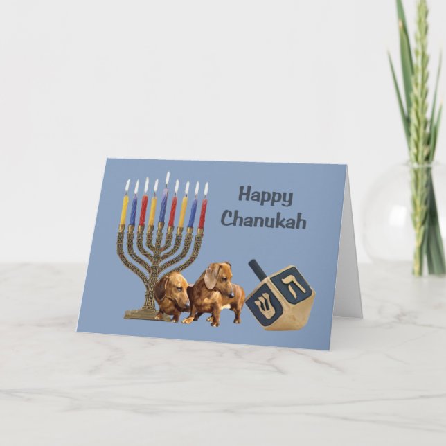 Carte Menorah Dreidel1 de Chanukah de teckel (Devant)
