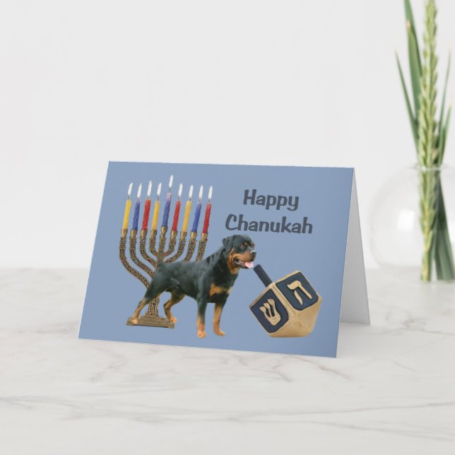 Carte Menorah Dreidel de Chanukah de rottweiler (Devant)