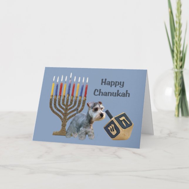 Carte Menorah Dreidel de Chanukah de Schnauzer (Devant)