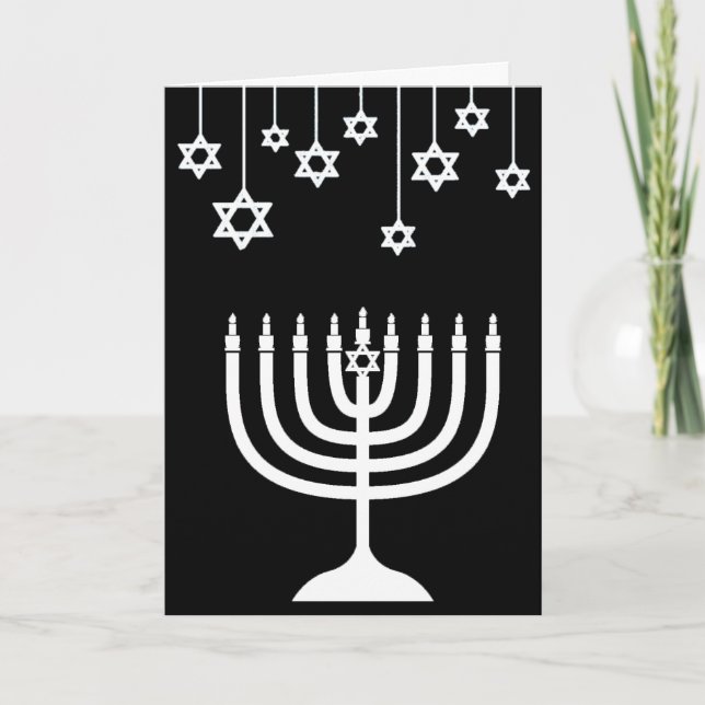 Carte Menorah noir et blanc Joyeux Hanukka (Devant)