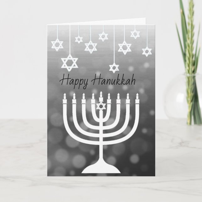 Carte Menorah noir et blanc Joyeux Hanukkah (Devant)