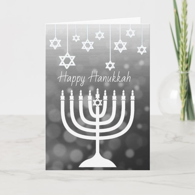 Carte Menorah noir et blanc Joyeux Hanukkah (Devant)