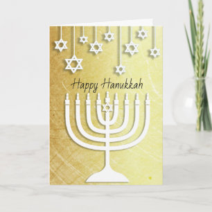 Carte Menorah or et blanc Joyeux Hanukkah