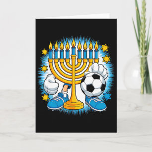 Carte Menorah Rétro Jouant au Football Joyeux Hanukkah P