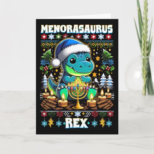 Carte Menorasaurus Rex Dino Trex Sweater de Noël dégueul (Devant)